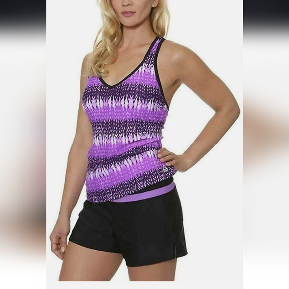 Gerry Ladies Purple & Black Tankini Set with Shorts (Size XL) - Picture 2 of 15